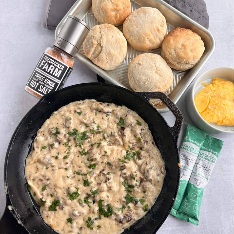 Spicy Biscuits and Gravy - Photos and recipe: Gina Hansen Firecracker Farm Recipe Image