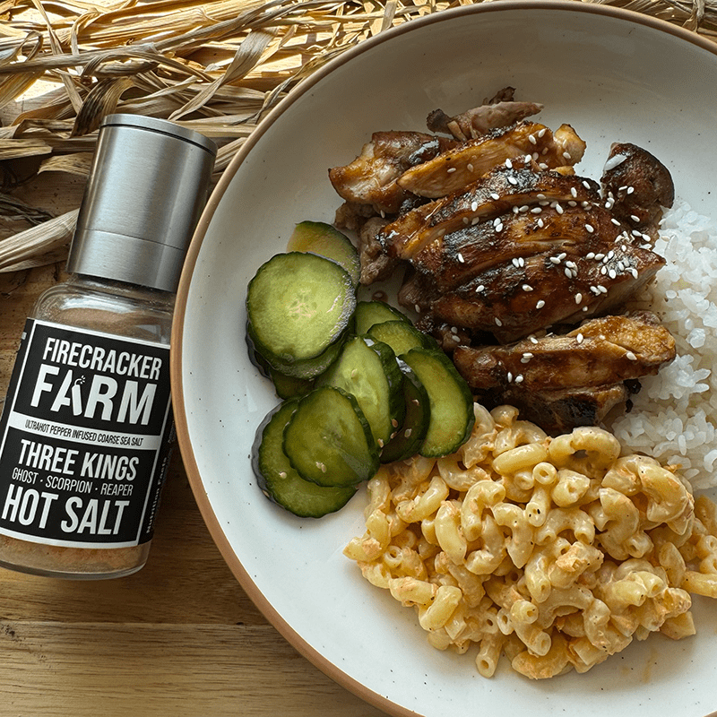 Hawaiian-Style Plate Lunch with Firecracker Farm Hot Salt
