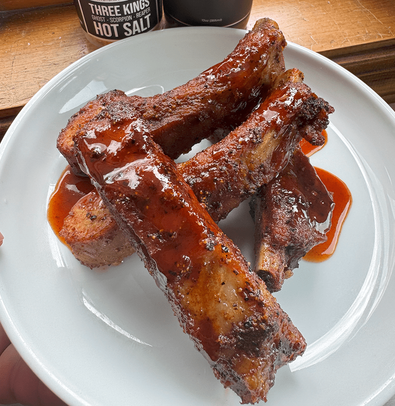 Hot & Fast Hybrid Ribs (Sous Vide + Oven) - Photos and recipe: Dave Sands Firecracker Farm Recipe Image