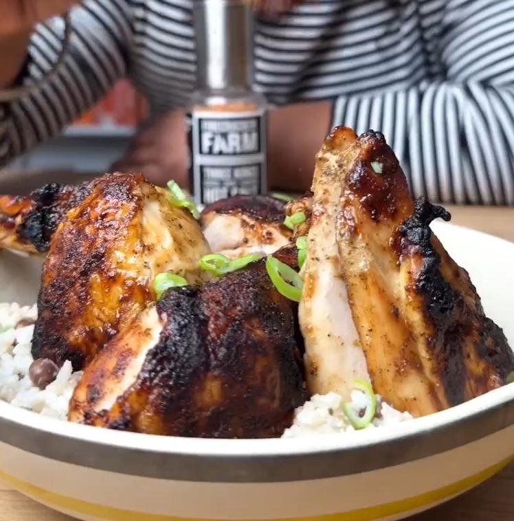 Jerk-Glazed Chicken with Hot Salt - Photos and recipe inspiration: @aarthi_sampath Firecracker Farm Recipe Image