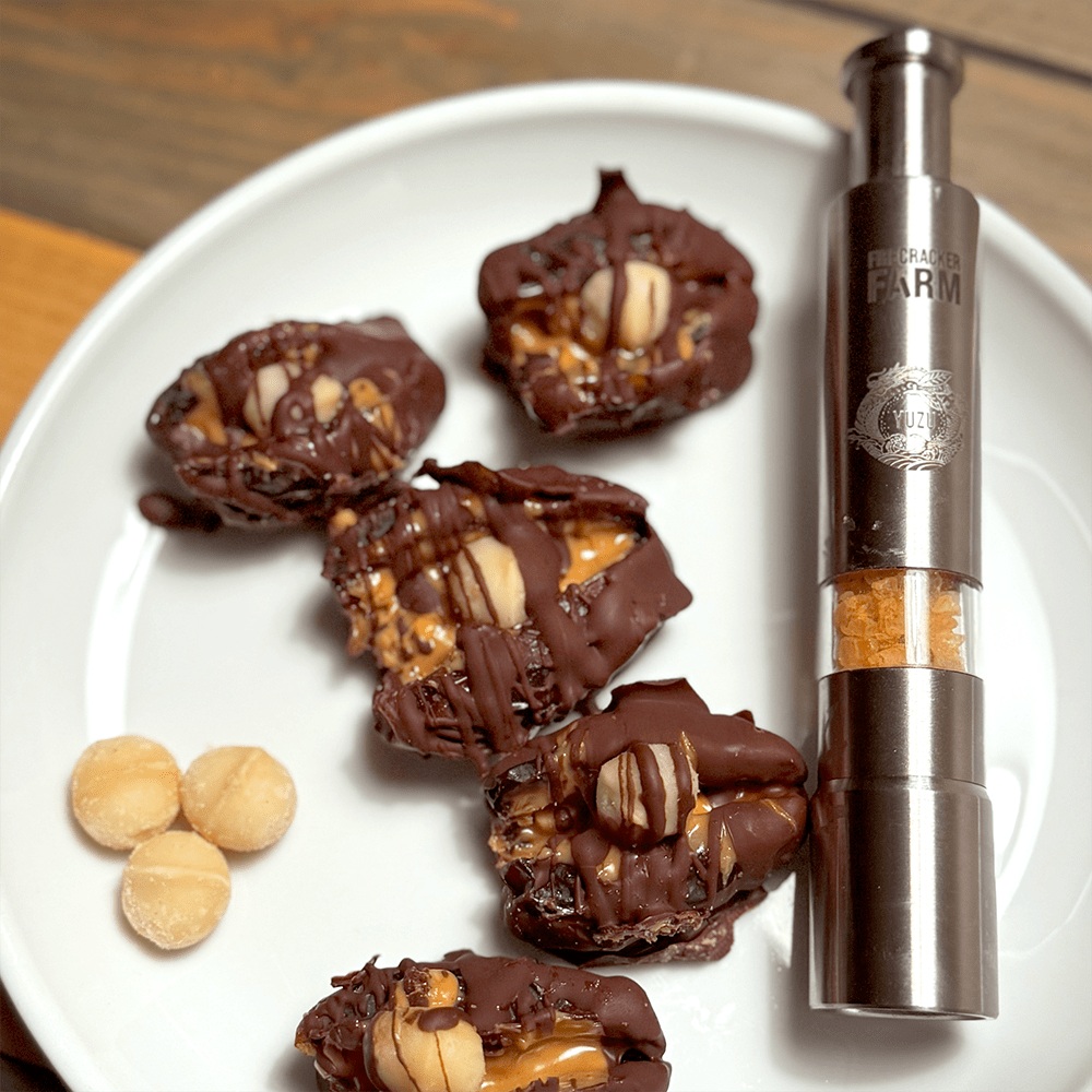 Peanut Butter–Macadamia Stuffed Dates with Yuzu Hot Salt
