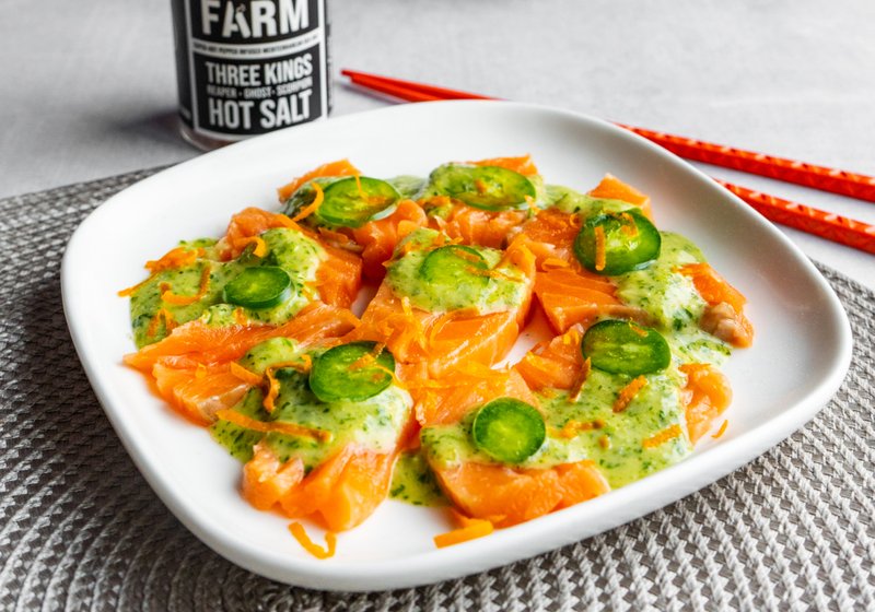 Orange and Coconut Salmon Sashimi - Photos and recipe: Gina Hansen Firecracker Farm Recipe Image